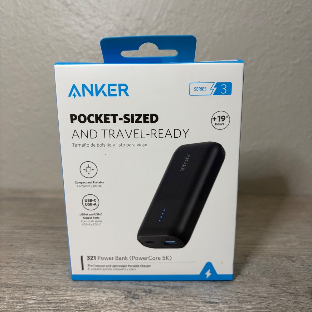 Anker 321 Power Bank PowerCore 5K 5200mAh Black USB-C USB-A Portable Charger